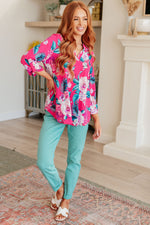 Hazel Blues® |  Lizzy Top in Magenta and Teal Tropical Floral