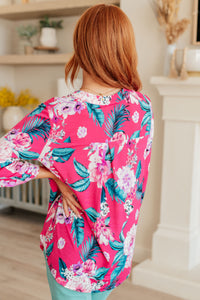 Hazel Blues® |  Lizzy Top in Magenta and Teal Tropical Floral