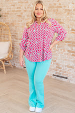 Hazel Blues® |  Lizzy Top in Mint and Pink Ikat