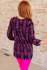 Hazel Blues® |  Lizzy Top in Navy and Hot Pink Damask
