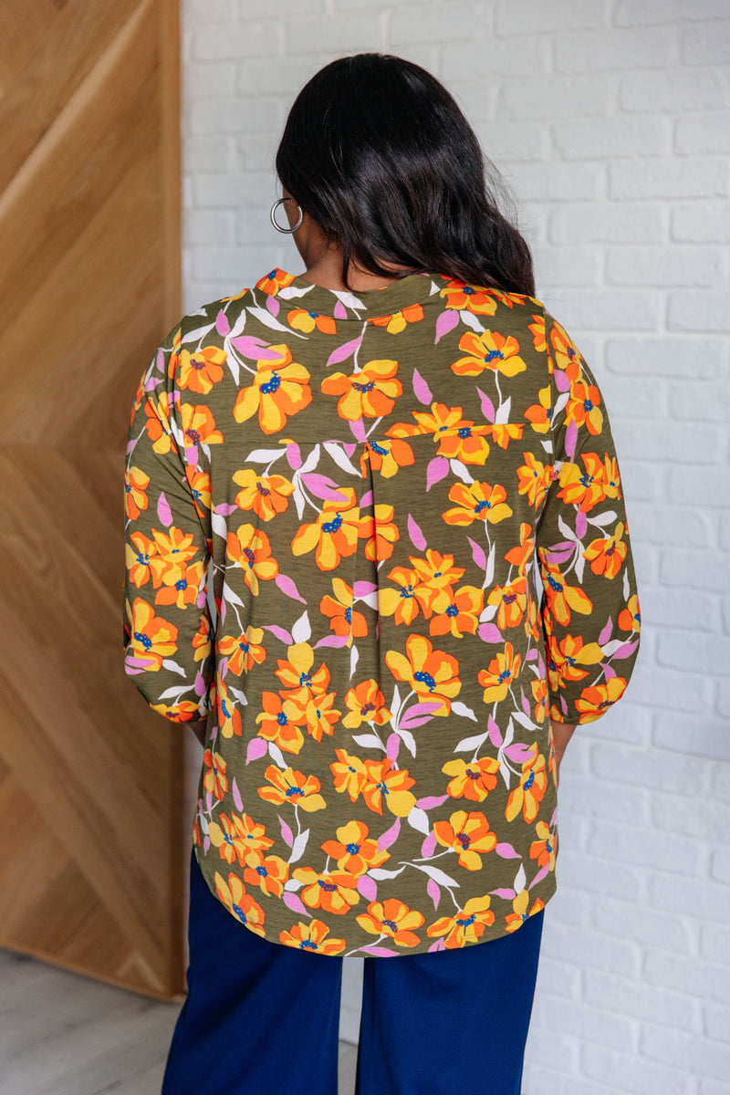 Hazel Blues® |  Lizzy Top in Olive and Mustard Floral