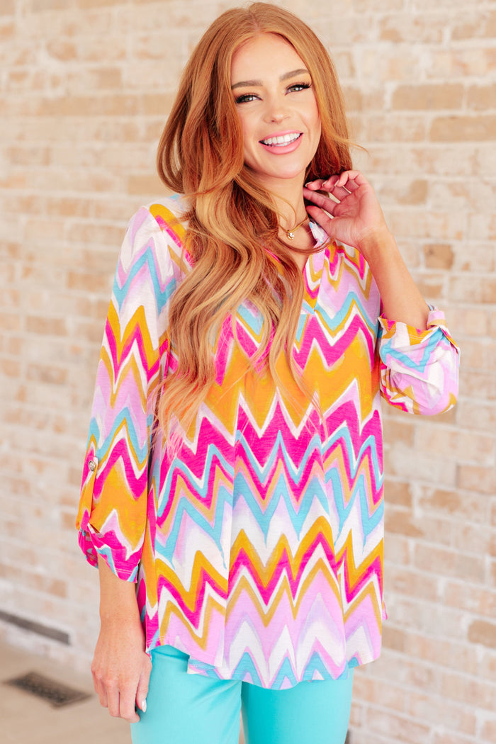 Hazel Blues® |  Lizzy Top in Orange Multi Chevron