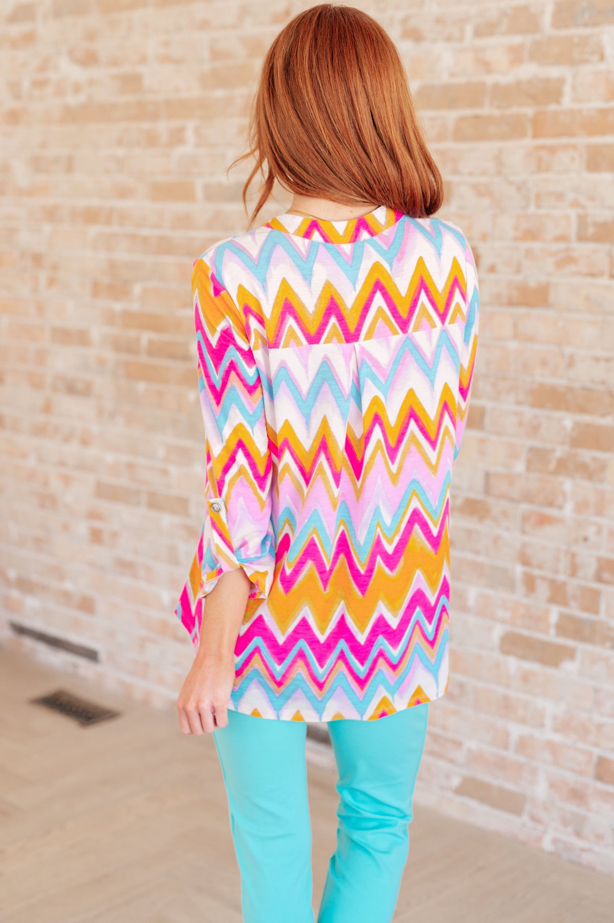 Hazel Blues® |  Lizzy Top in Orange Multi Chevron