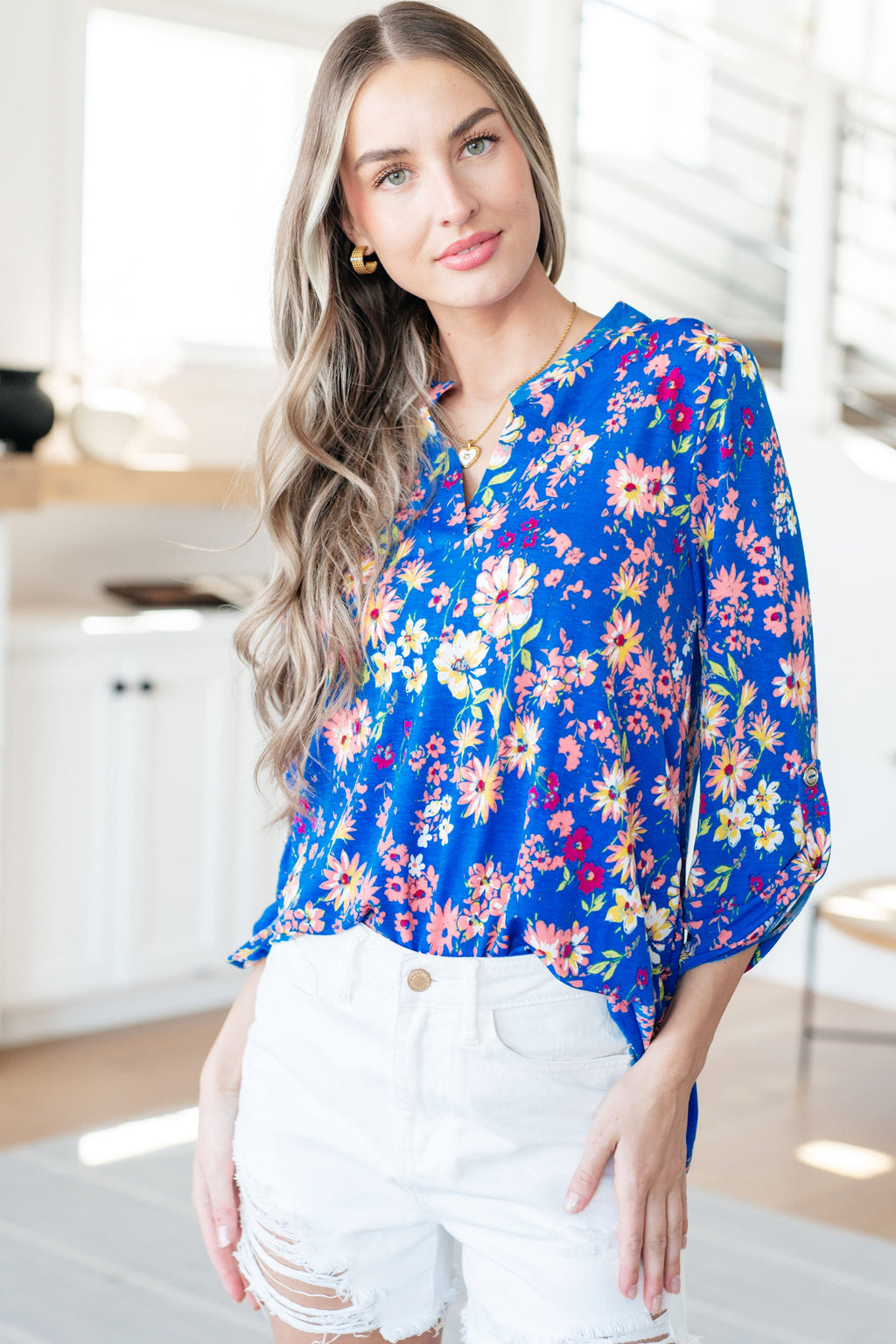 Hazel Blues® |  Lizzy Top in Royal and Blush Floral