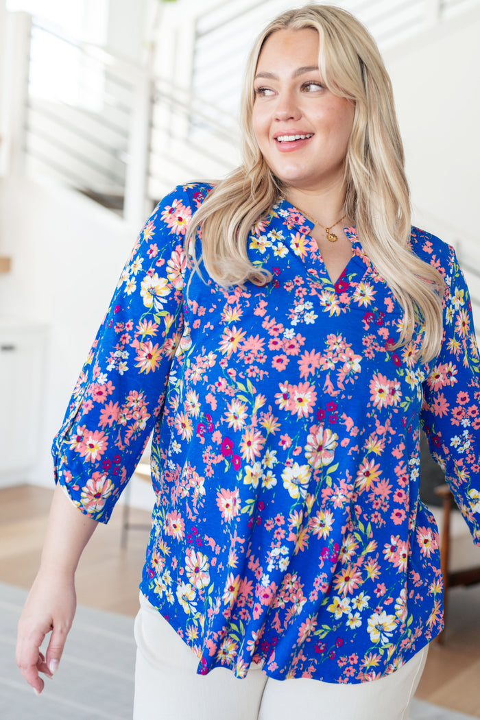 Hazel Blues® |  Lizzy Top in Royal and Blush Floral