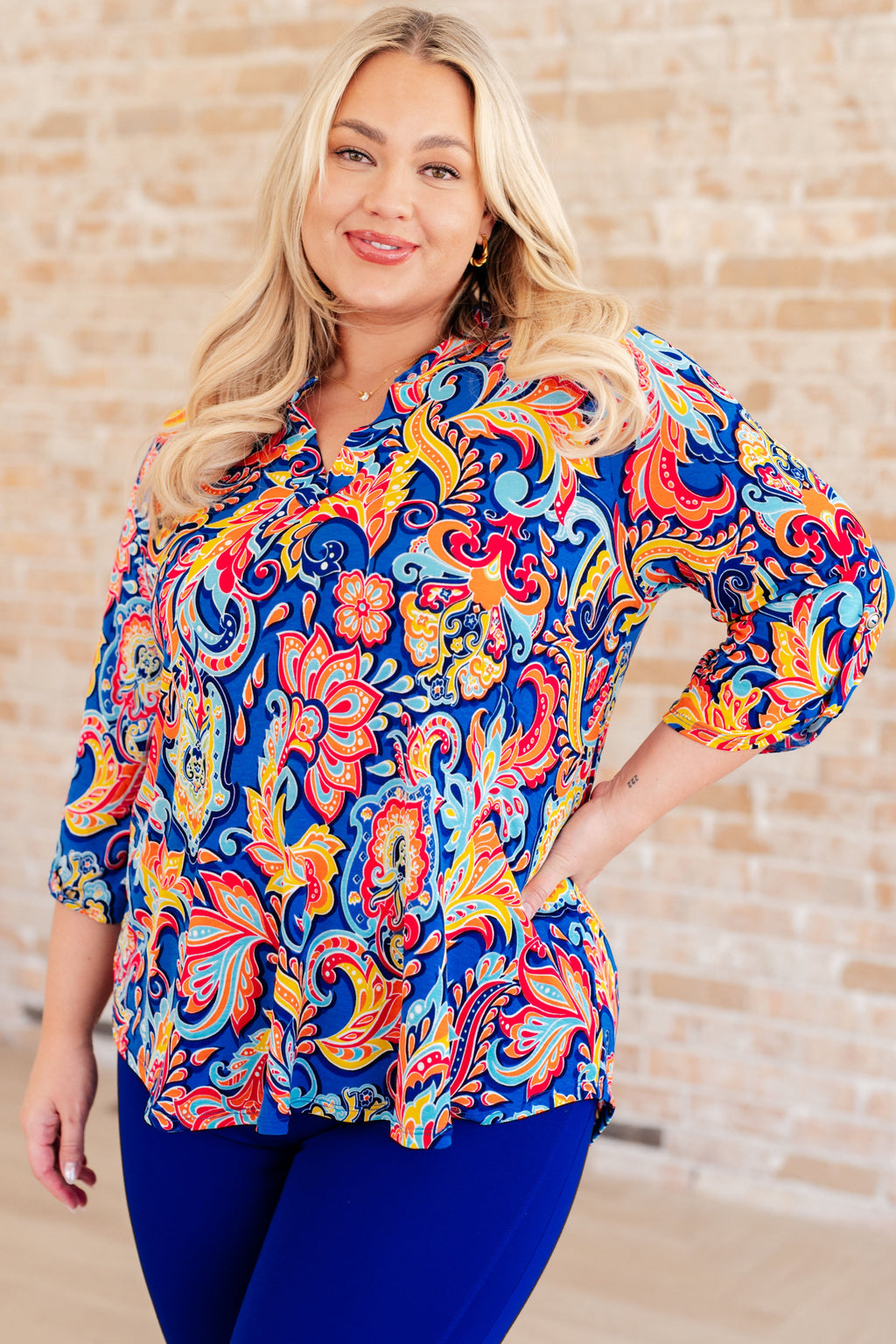 Hazel Blues® |  Lizzy Top in Royal and Orange Paisley