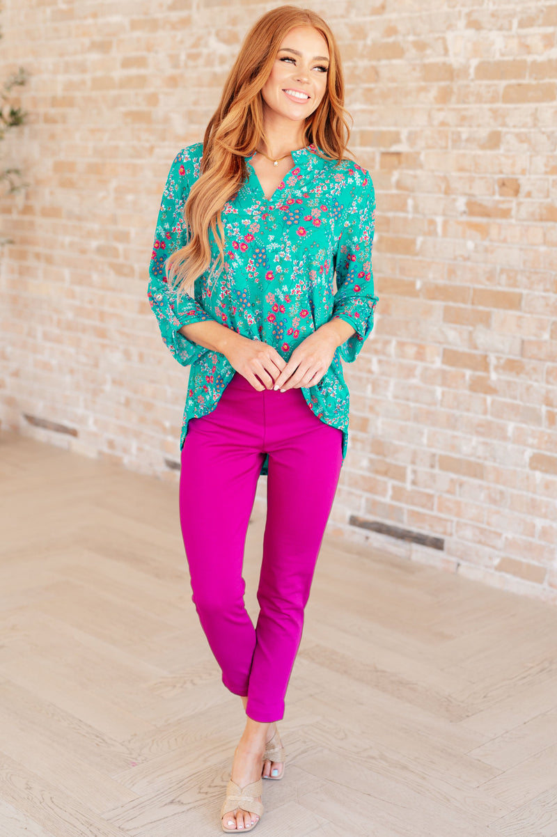 Hazel Blues® |  Lizzy Top in Teal and Lavender Wildflowers