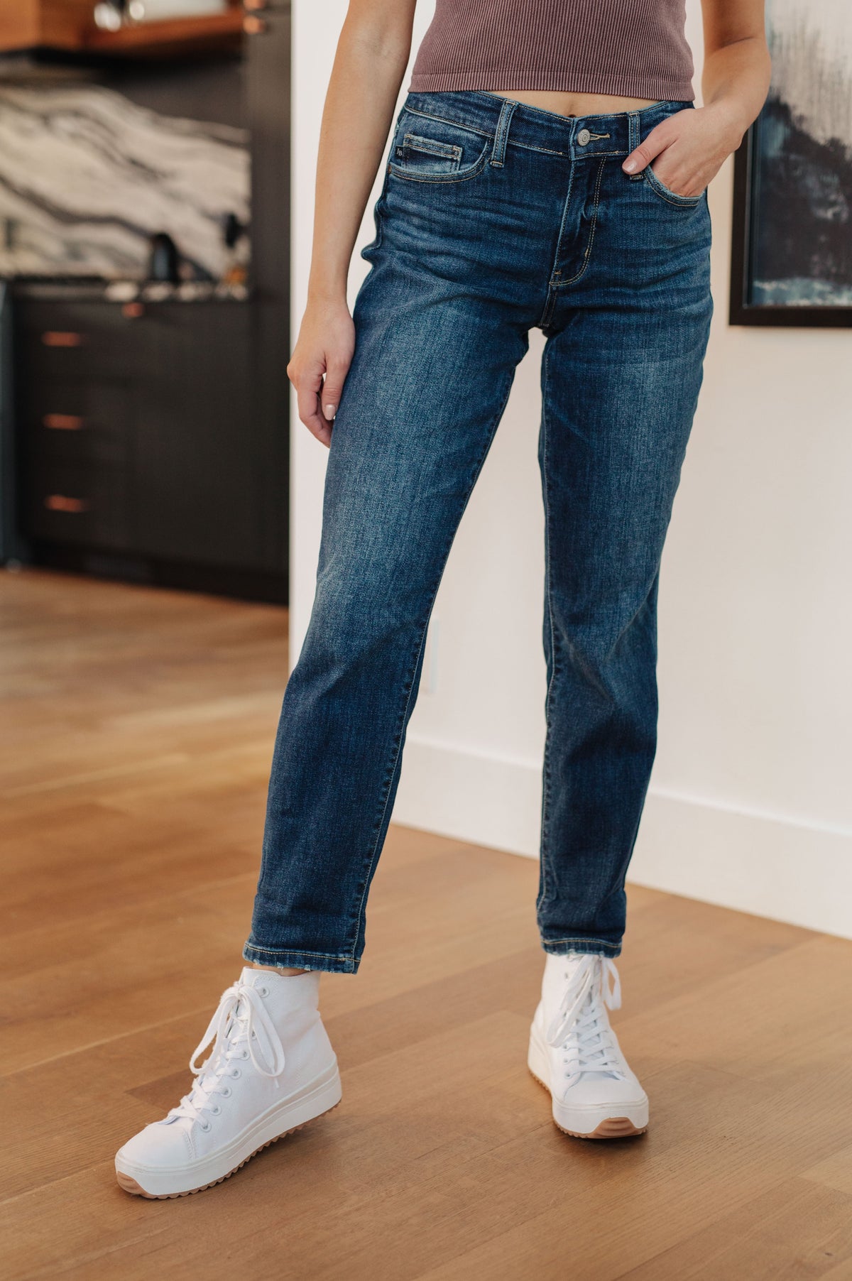 Hazel Blues® |  London Midrise Cuffed Boyfriend Jeans