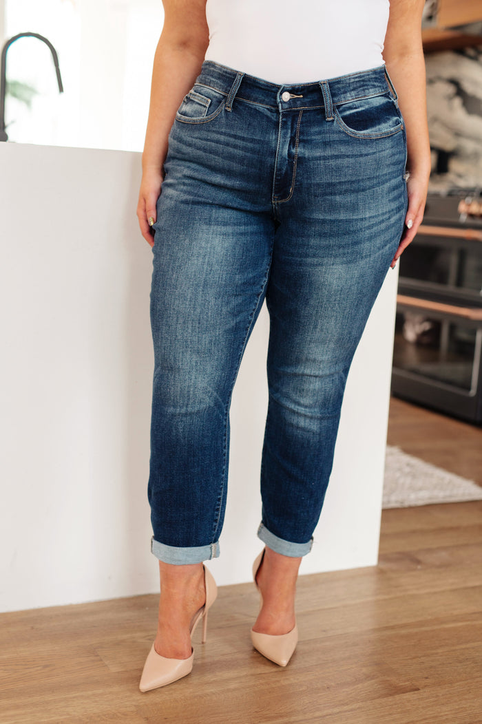 Hazel Blues® |  London Midrise Cuffed Boyfriend Jeans