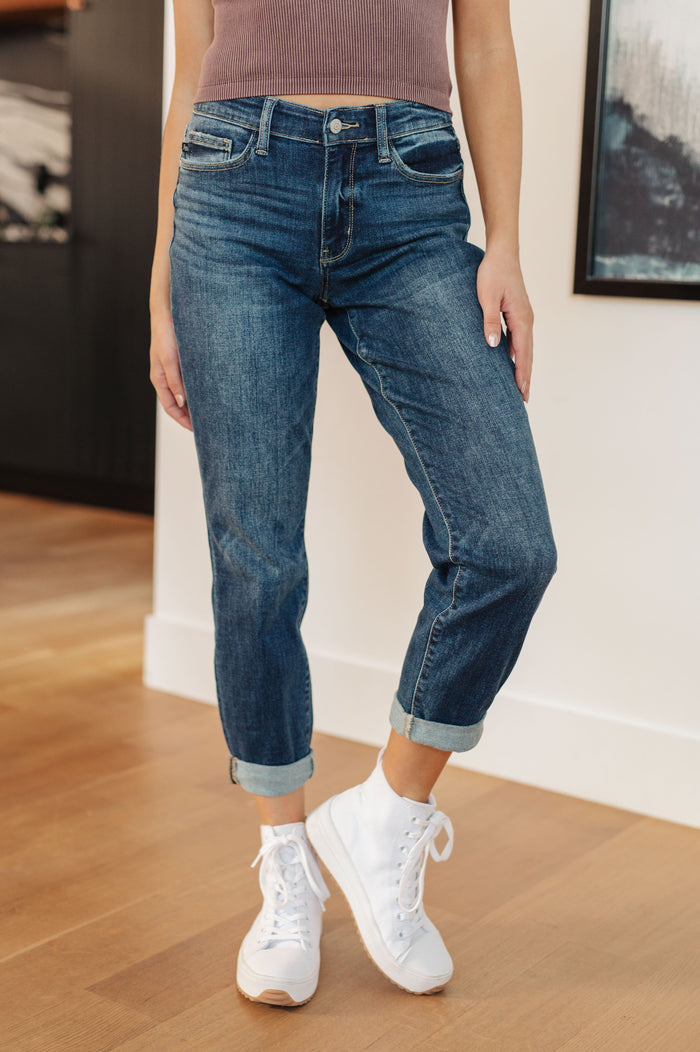 Hazel Blues® |  London Midrise Cuffed Boyfriend Jeans