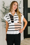 Hazel Blues® |  Lonely Traveler Striped Quarter Zip Vest in White