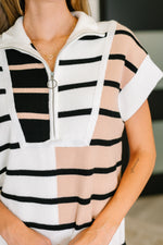 Hazel Blues® |  Lonely Traveler Striped Quarter Zip Vest in White