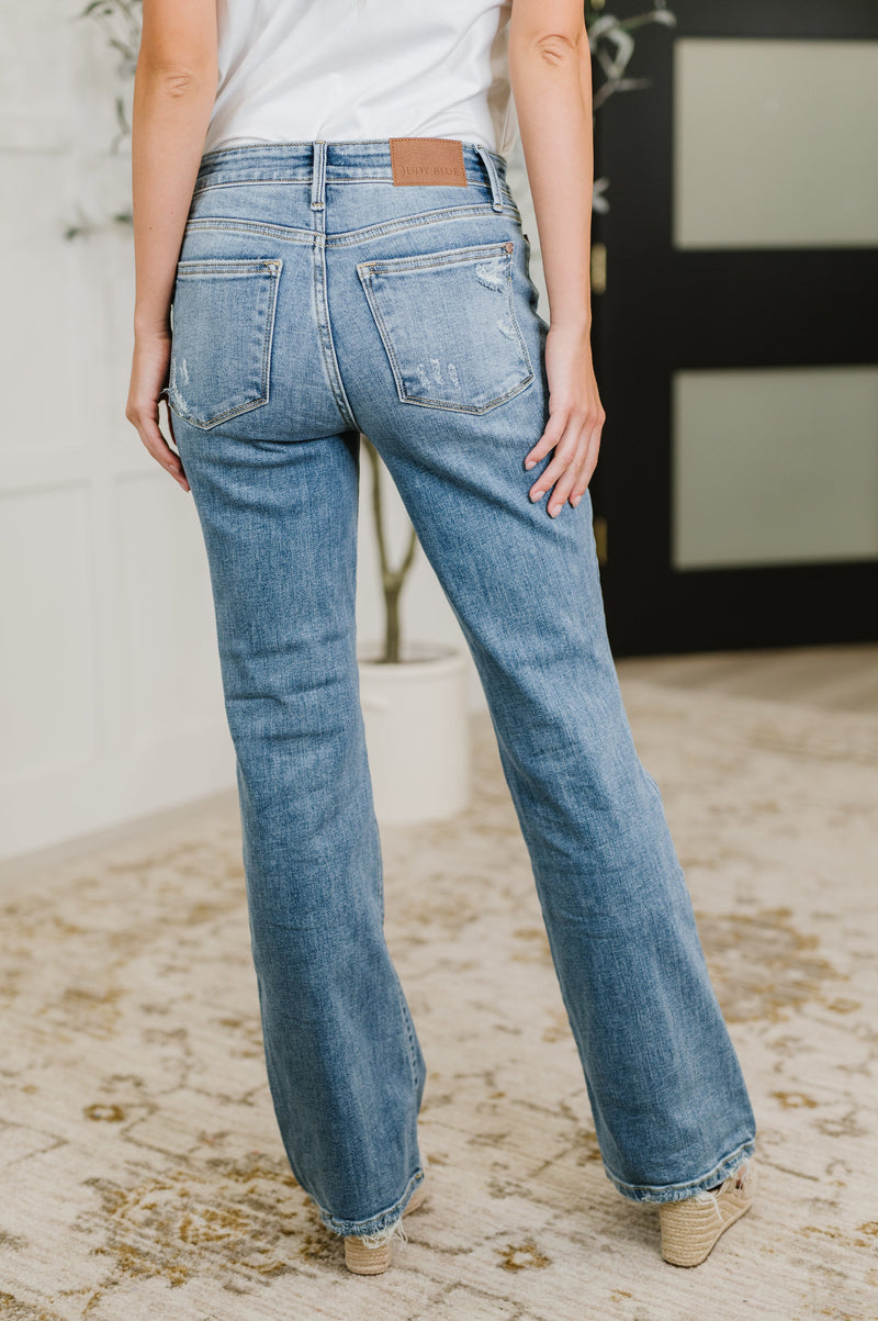 Hazel Blues® |  Lorena Mid Rise Vintage Wash Bootcut Jeans