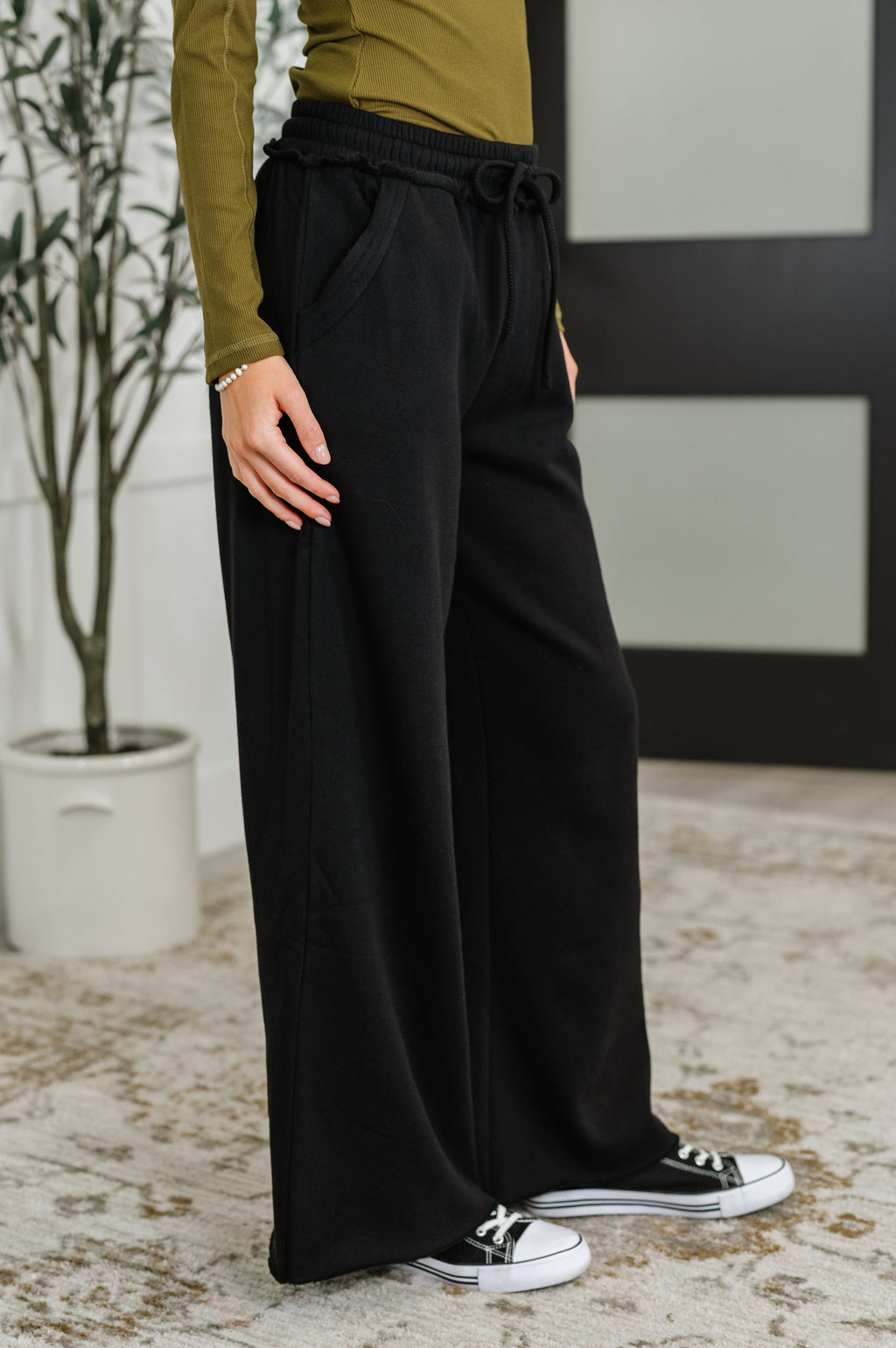 Hazel Blues® |  Lounge Line Wide Leg Sweats in Black
