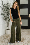 Hazel Blues® |  Lounge Line Wide Leg Sweats in Dark Olive