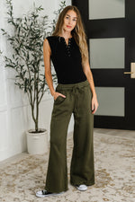 Hazel Blues® |  Lounge Line Wide Leg Sweats in Dark Olive