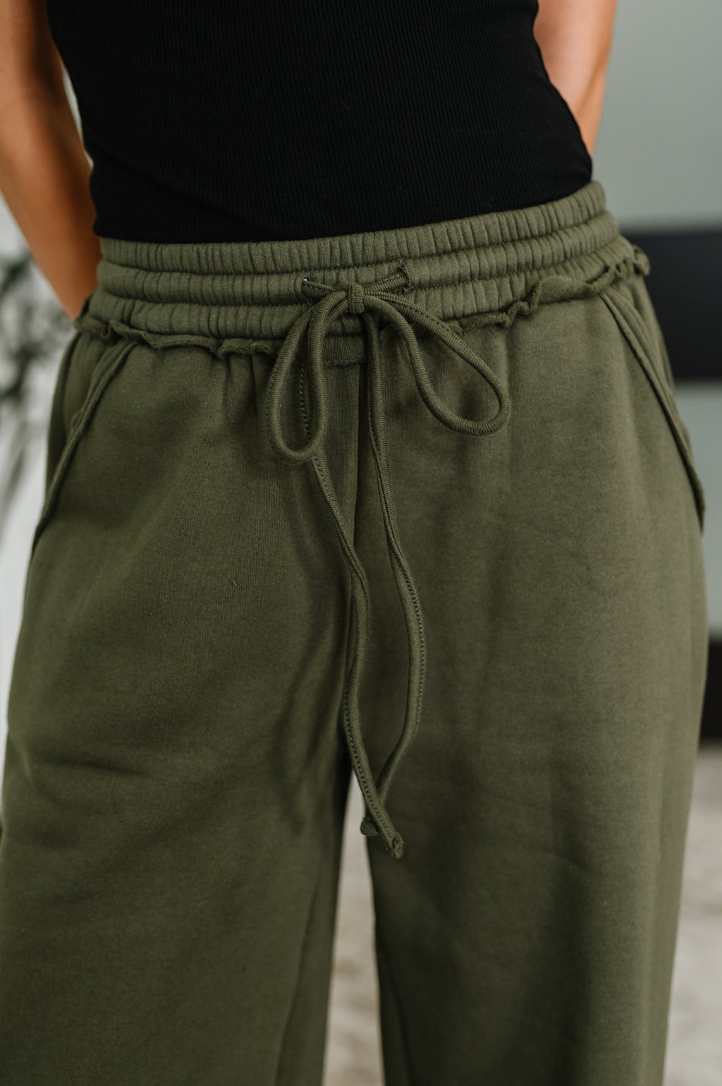 Hazel Blues® |  Lounge Line Wide Leg Sweats in Dark Olive