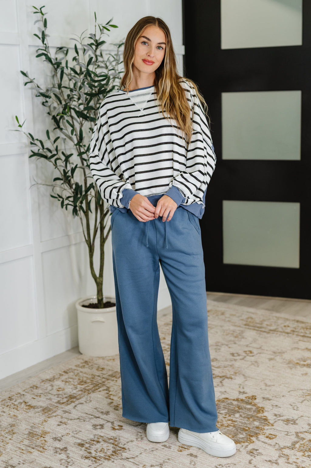 Hazel Blues® |  Lounge Line Wide Leg Sweats in Dusty Blue