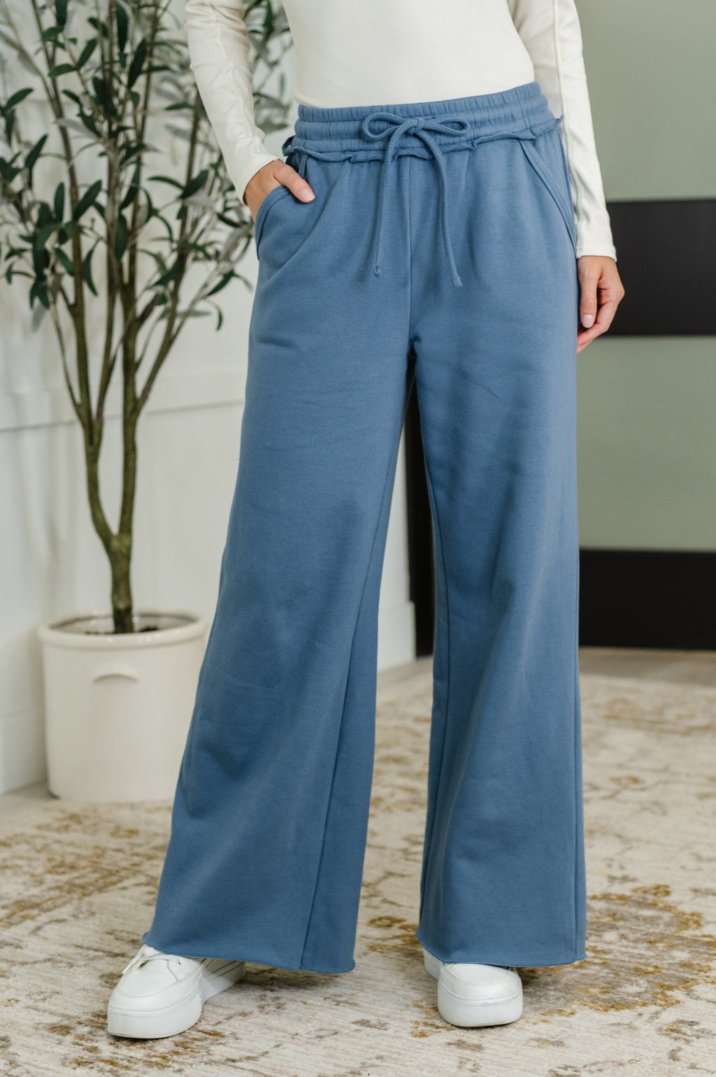 Hazel Blues® |  Lounge Line Wide Leg Sweats in Dusty Blue