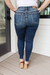 Hazel Blues® |  Lydia Mid Rise Vintage Raw Hem Skinny Jeans