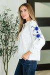 Hazel Blues® |  PREORDER: Machine Embroidered Details Ruffle Neck Blouse