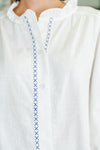 Hazel Blues® |  PREORDER: Machine Embroidered Details Ruffle Neck Blouse