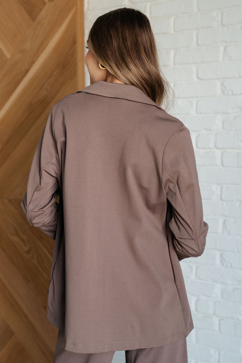 Hazel Blues® |  Magic 3/4 Blazer in Dark Mocha