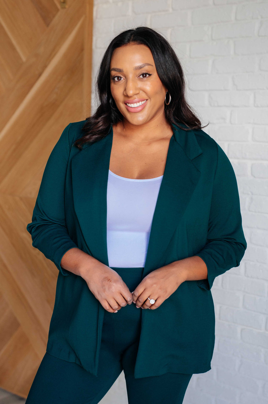 Hazel Blues® |  Magic 3/4 Blazer in Hunter Green