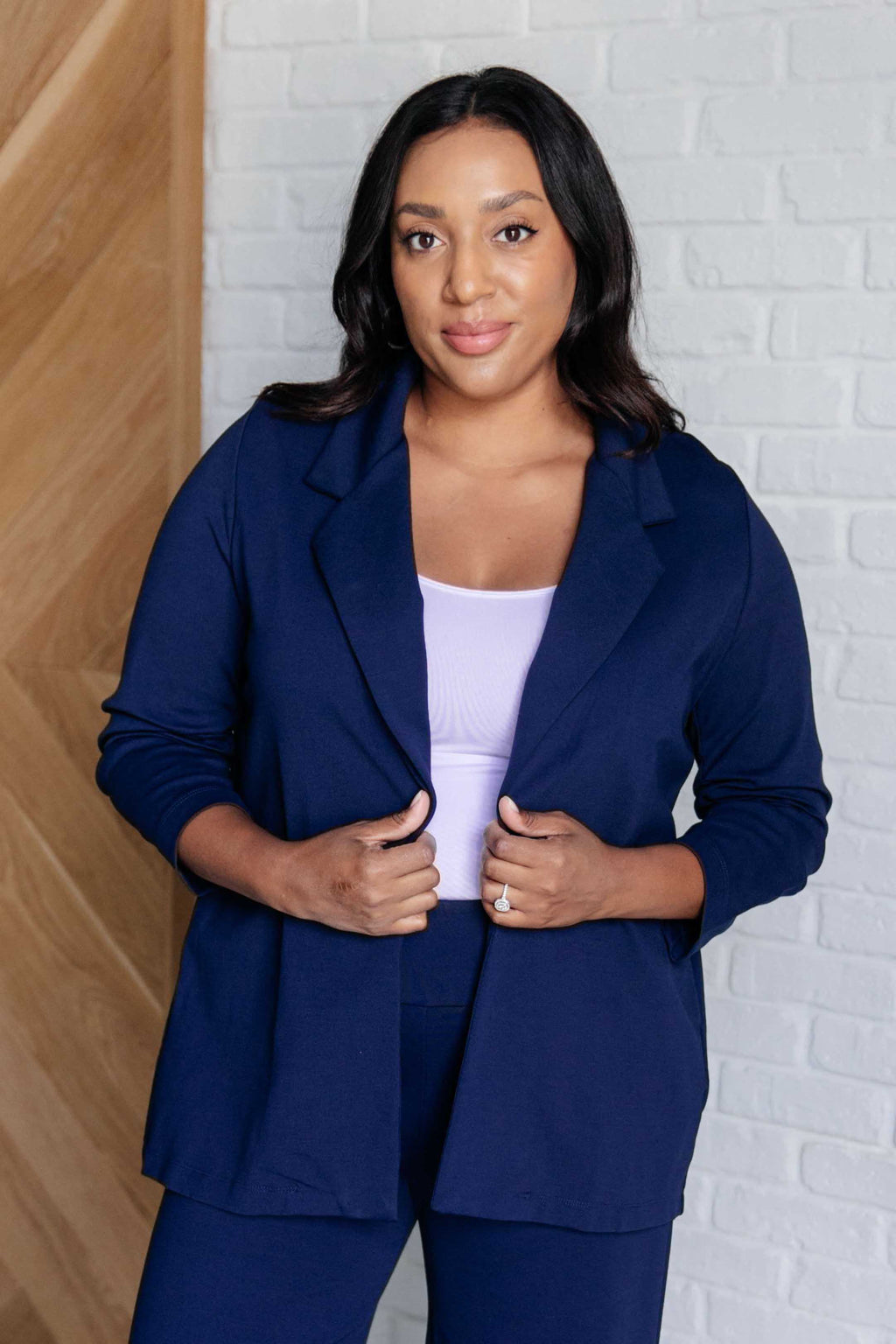 Hazel Blues® |  Magic 3/4 Blazer in Navy