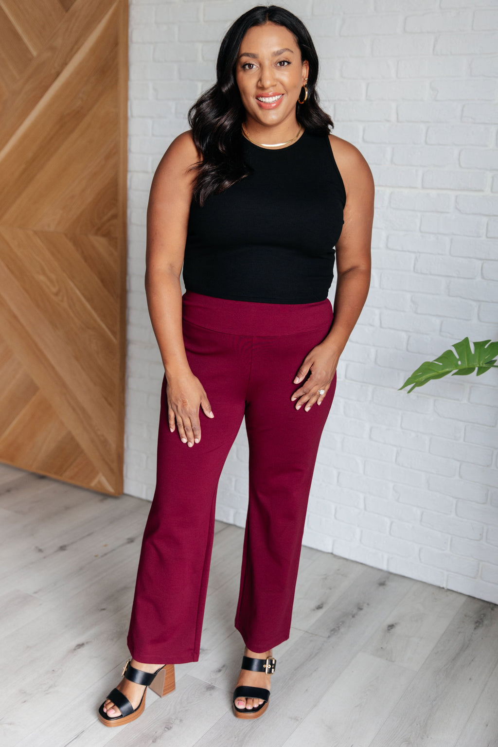 Hazel Blues® |  Magic Straight Pants in Wine