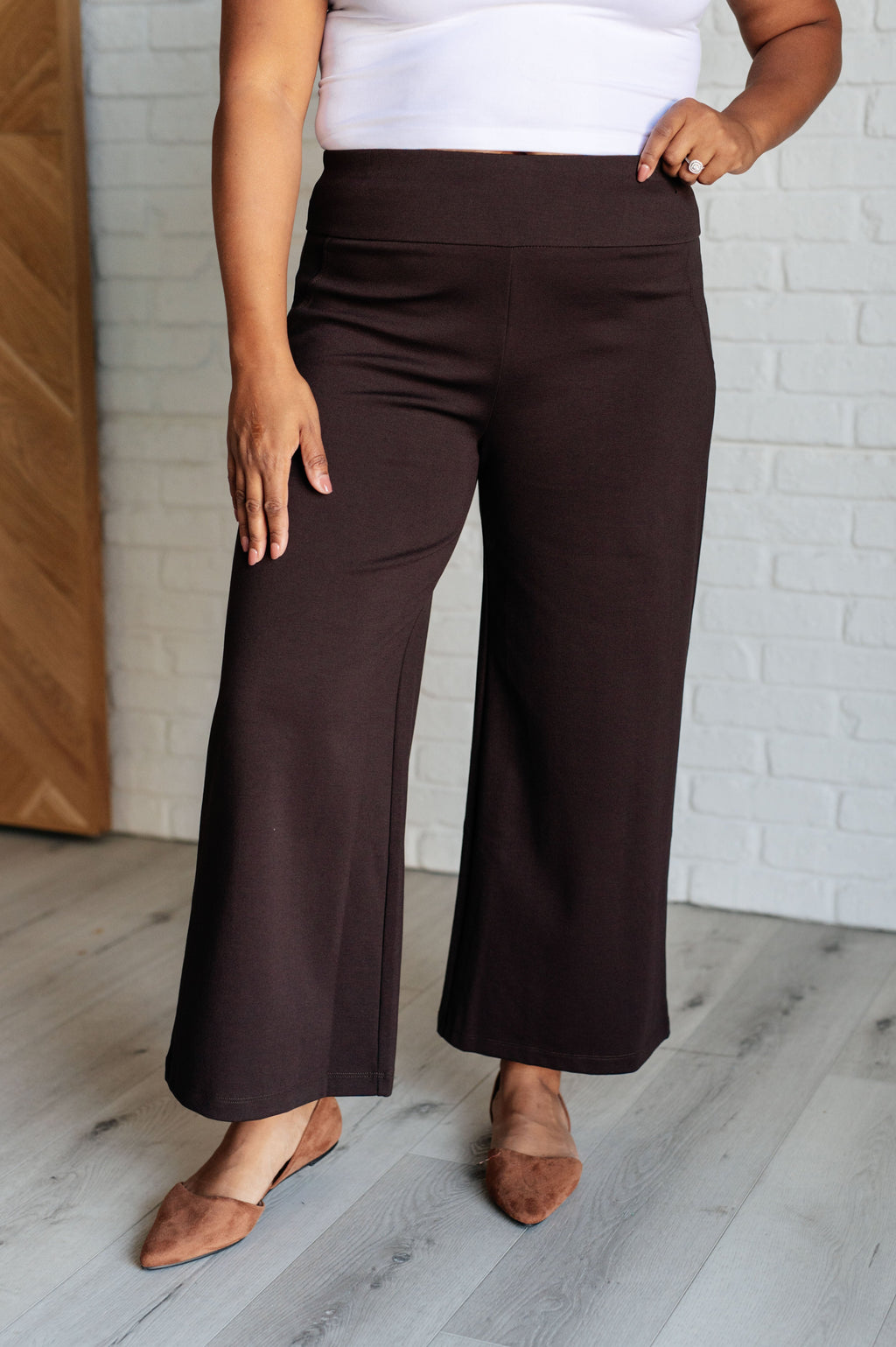 Hazel Blues® |  Magic Wide Leg Crop Pants in Chocolate