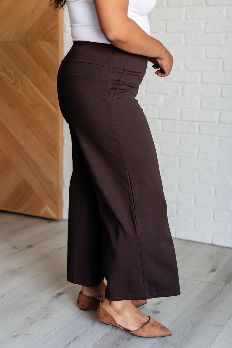 Hazel Blues® |  Magic Wide Leg Crop Pants in Chocolate