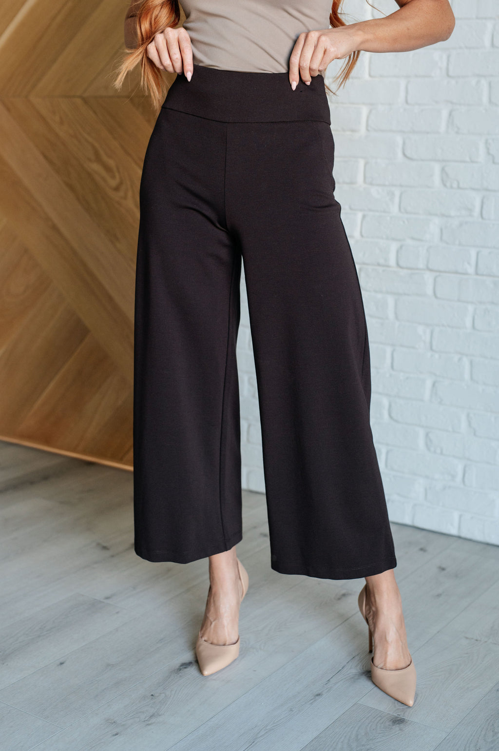 Hazel Blues® |  Magic Wide Leg Crop Pants in Chocolate