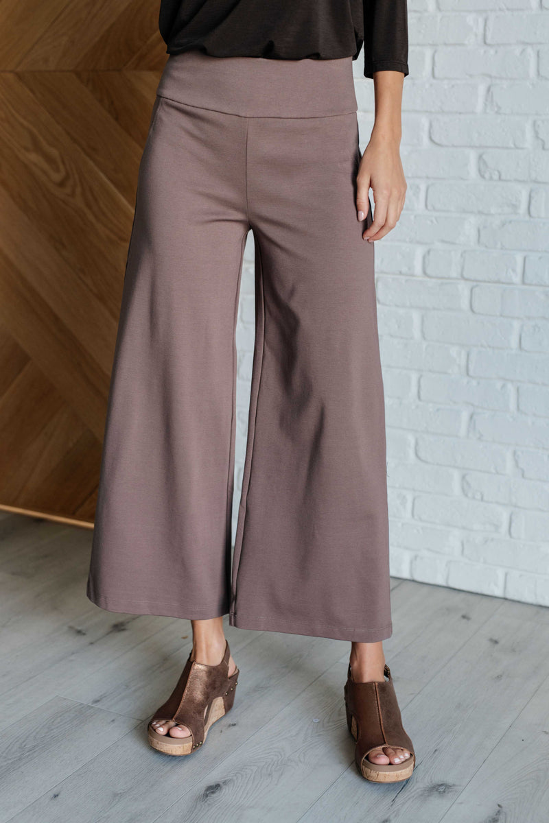 Hazel Blues® |  Magic Wide Leg Crop Pants in Dark Mocha