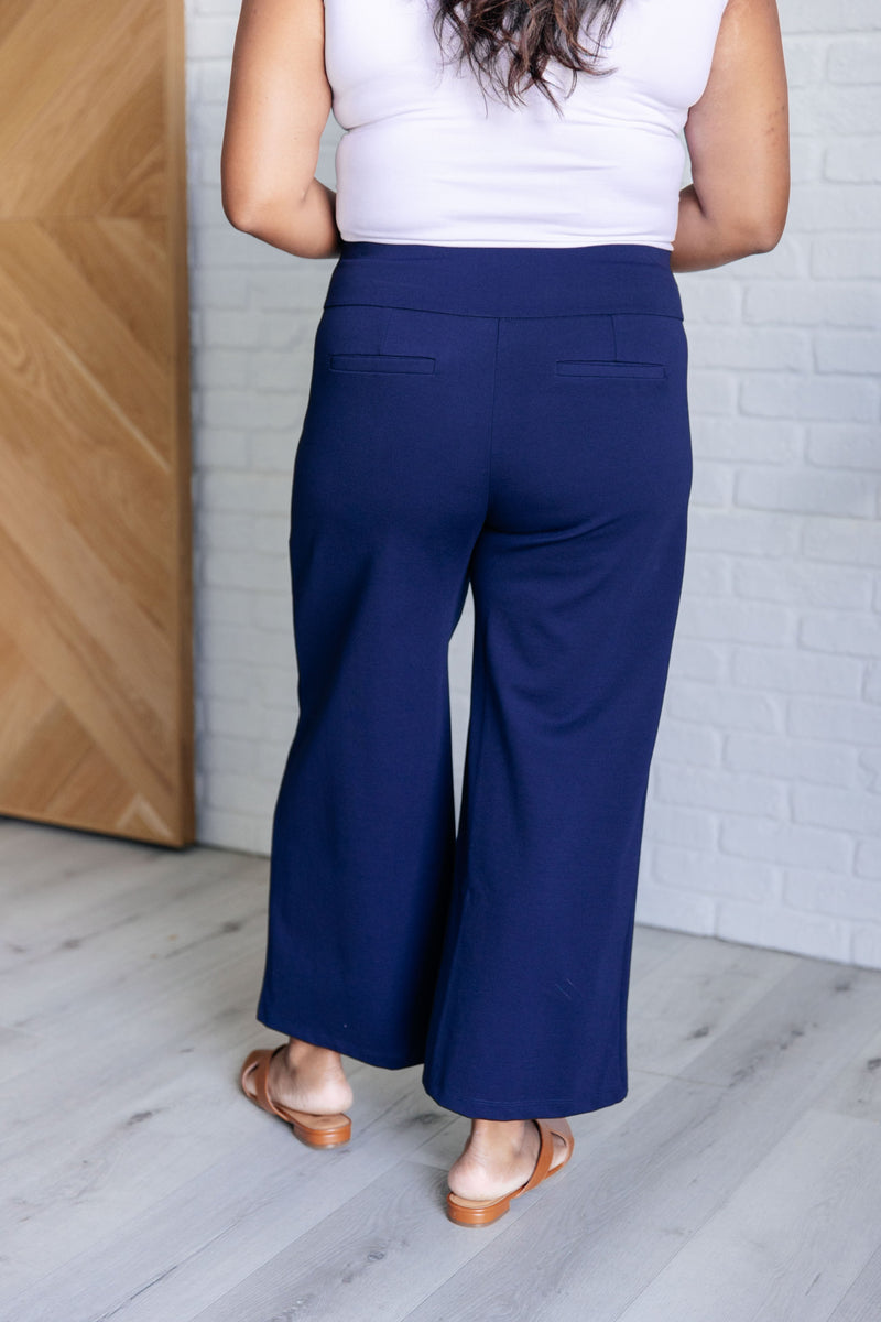 Hazel Blues® |  Magic Wide Leg Crop Pants in Navy