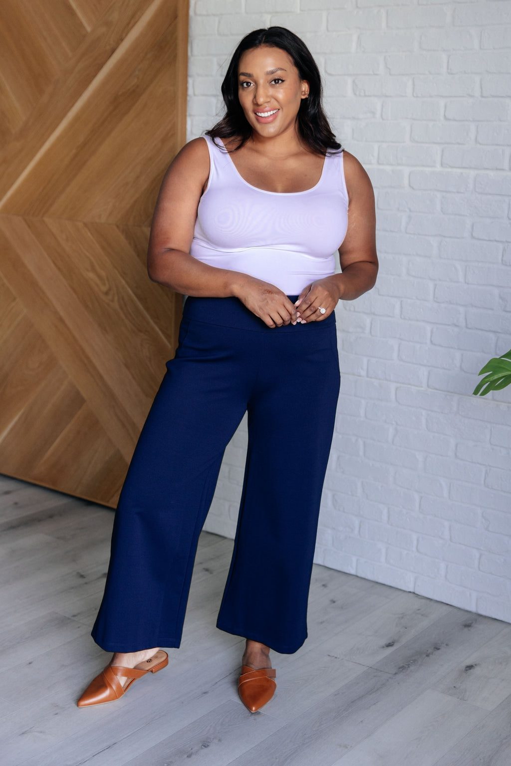 Hazel Blues® |  Magic Wide Leg Crop Pants in Navy
