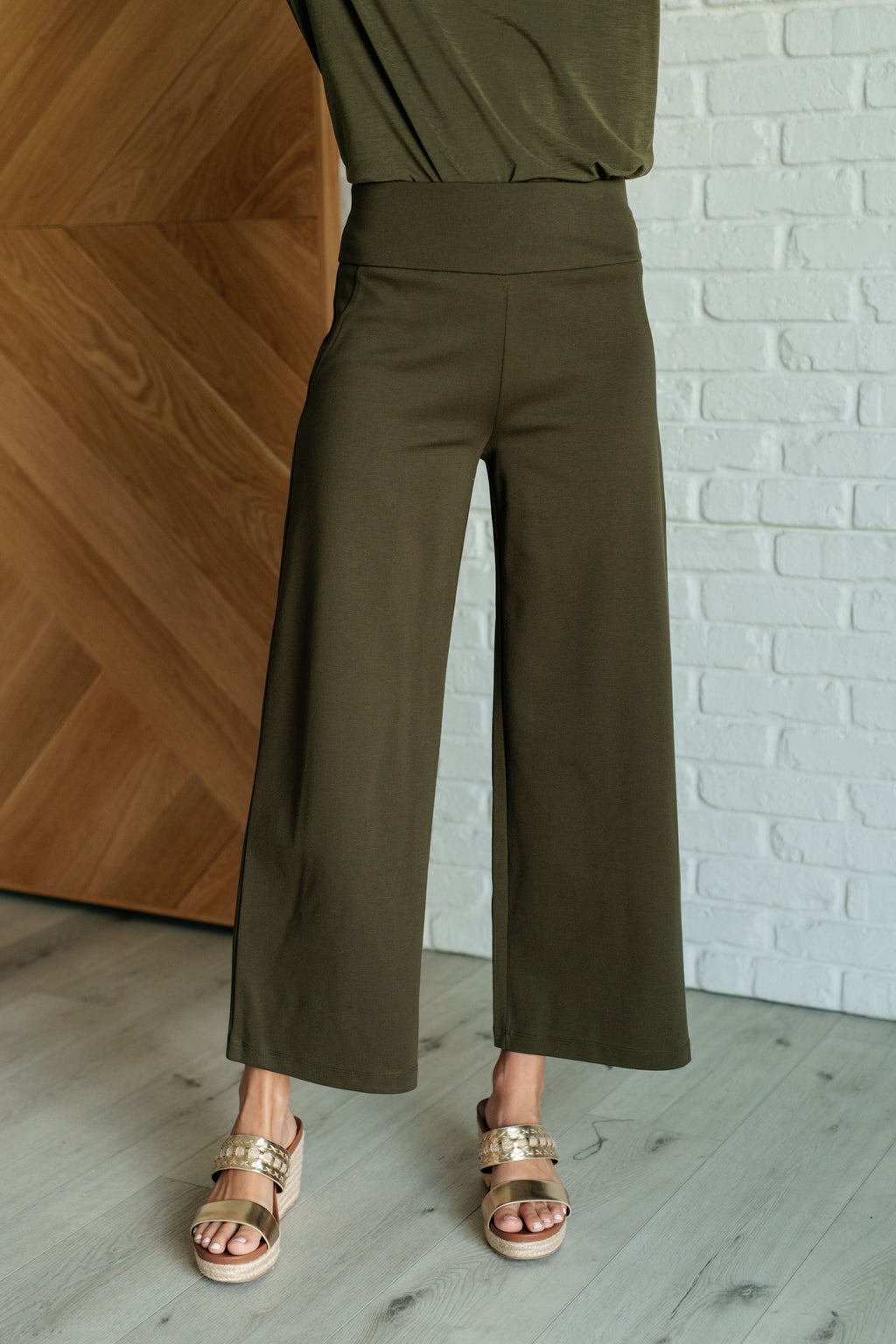 Hazel Blues® |  Magic Wide Leg Crop Pants in Olive