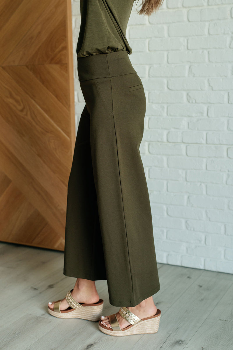 Hazel Blues® |  Magic Wide Leg Crop Pants in Olive