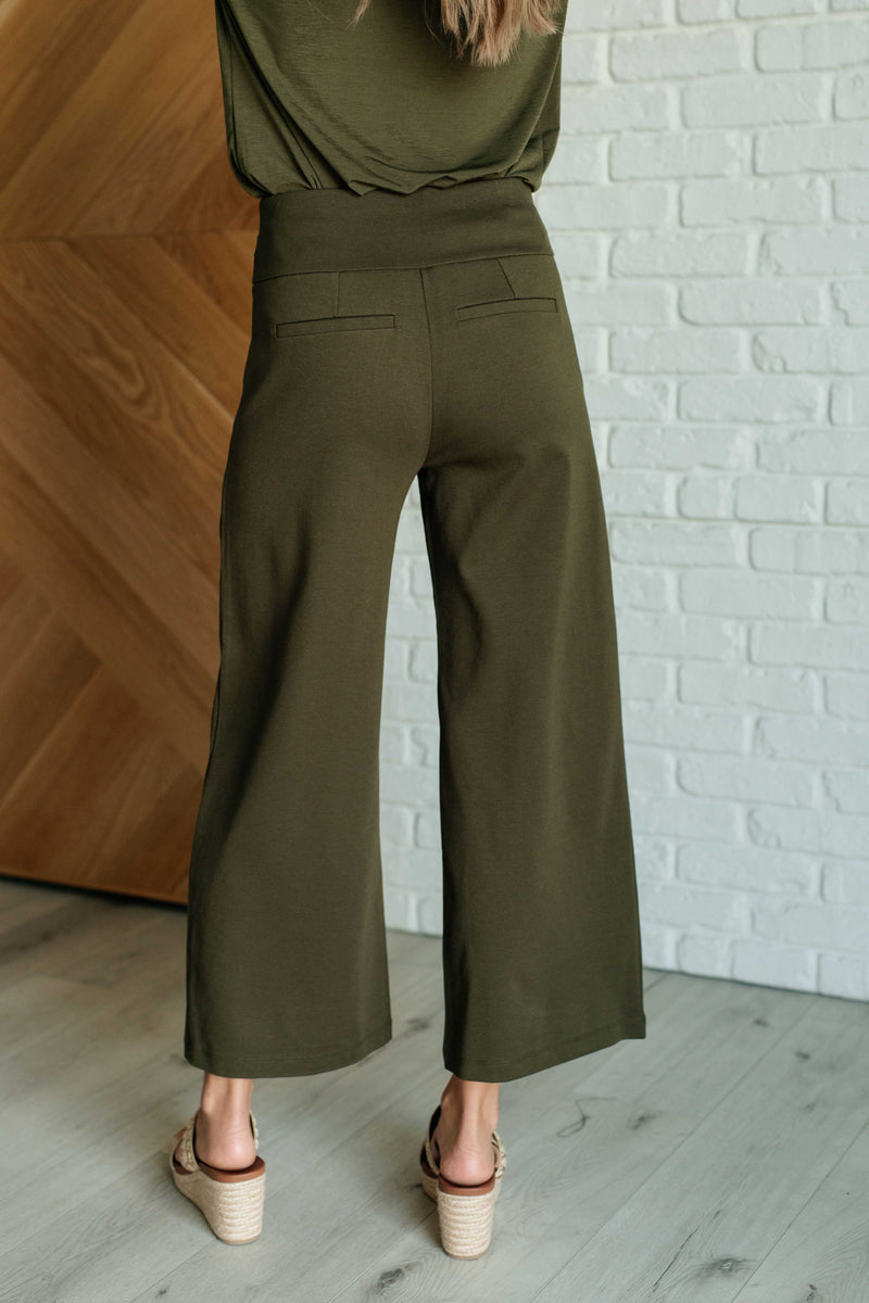 Hazel Blues® |  Magic Wide Leg Crop Pants in Olive