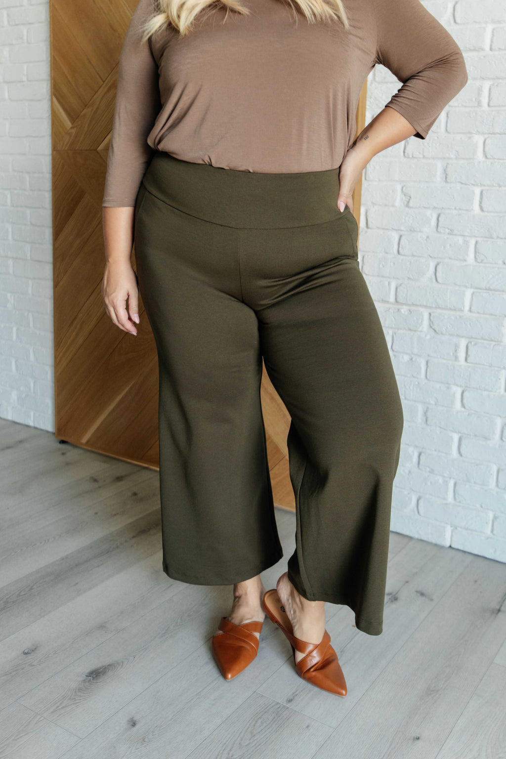 Hazel Blues® |  Magic Wide Leg Crop Pants in Olive