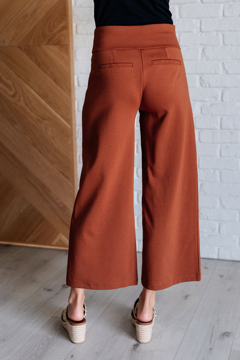 Hazel Blues® |  Magic Wide Leg Crop Pants in Rust