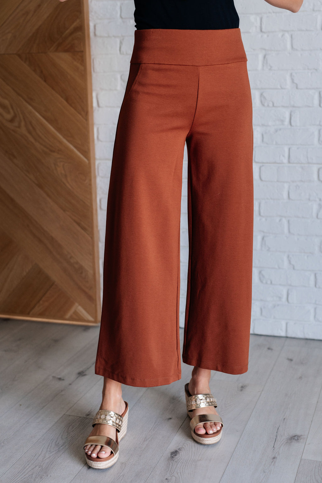 Hazel Blues® |  Magic Wide Leg Crop Pants in Rust