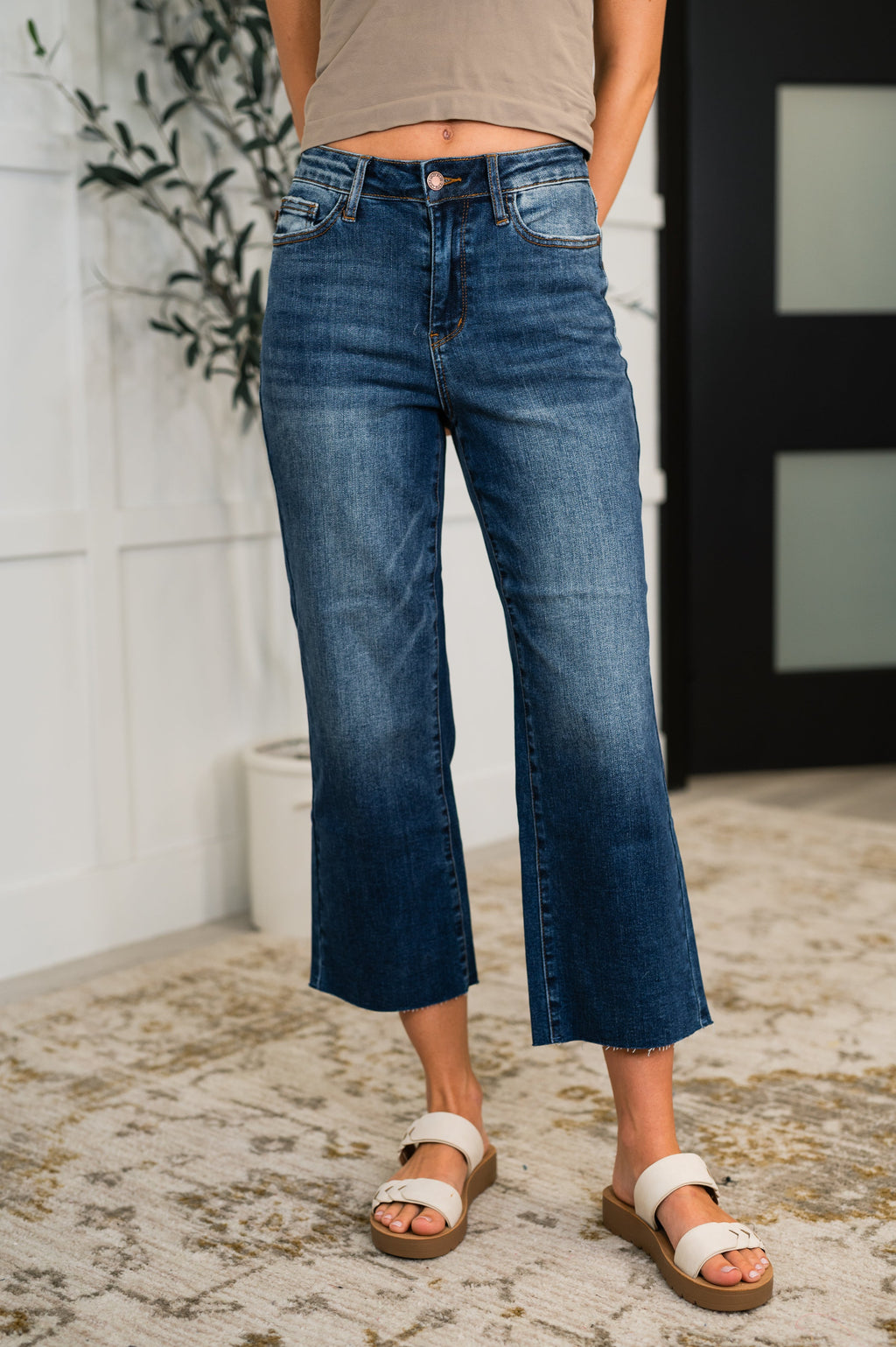 Hazel Blues® |  Maisie High Waist Back Pocket Embroidery Crop Wide