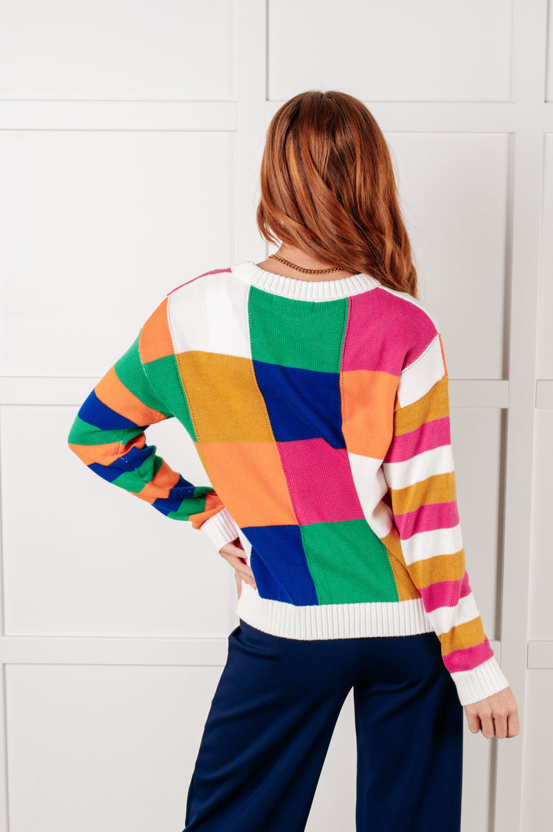 Hazel Blues® |  Manifesting Moment Checkered Color Block Sweater