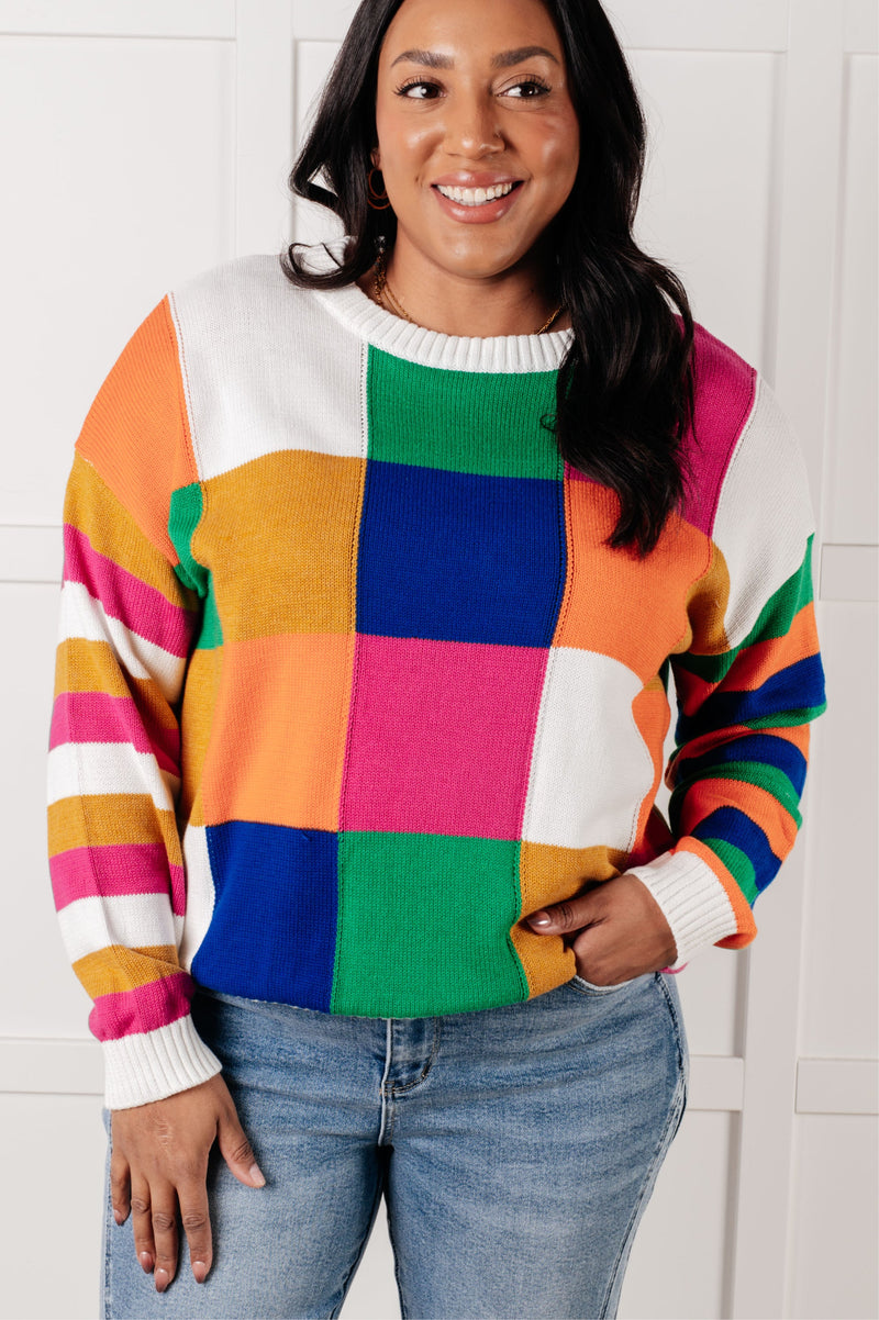 Hazel Blues® |  Manifesting Moment Checkered Color Block Sweater