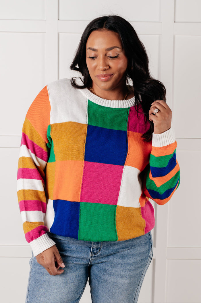 Hazel Blues® |  Manifesting Moment Checkered Color Block Sweater