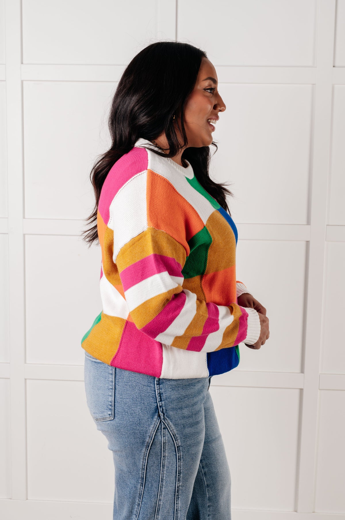 Hazel Blues® |  Manifesting Moment Checkered Color Block Sweater