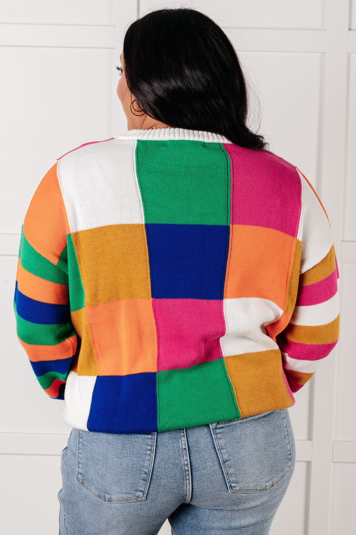 Hazel Blues® |  Manifesting Moment Checkered Color Block Sweater