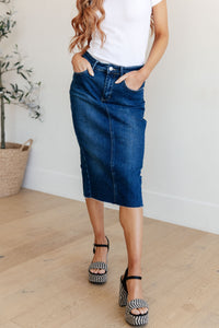 Hazel Blues® |  Marcy High Rise Denim Midi Skirt