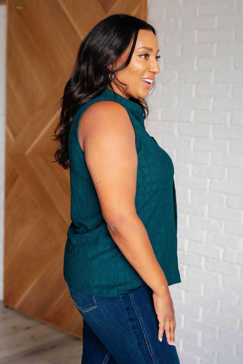 Hazel Blues® |  Matter of Fact Pleat Front Sleeveless Blouse in Sea Green